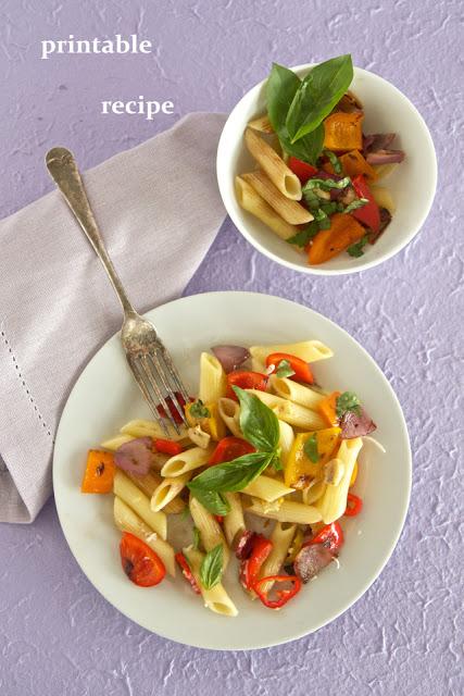 Pasta with Grilled Peppers and Chili