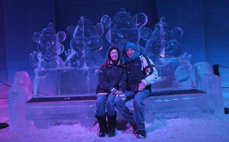 Jean and Bob sit on an Ice bench - Winterlude - Ottawa