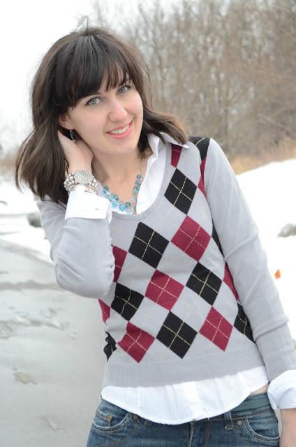 diamond sweater and button down