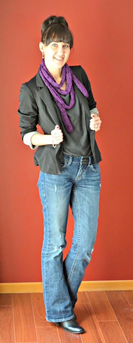 purple scarf and blazer