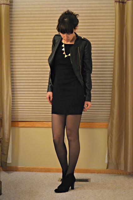 little black dress and leather jacket