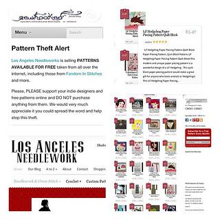 Pattern Theft Alert!!  Los Angeles Needlework is selling our free patterns! They've swiped patterns from quilt, knitting, crochet, and embroidery designers. Help spread the word!