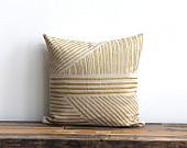Metallic gold & natural handprinted organic hemp pillow cover 20x20 Karnataka - melongings Metallic gold & natural handprinted organic hemp pillow cover 20x20 Karnataka - melongings