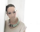 mint and beige striped, knitted, summer okapi necklace, Paris fashion - okapiknits mint and beige striped, knitted, summer okapi necklace, Paris fashion - okapiknits