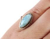 Blue Larimar Stone Sterling Silver Ring - Petite Marquise Style - Size 5.5 - InVintageHeaven - InVintageHeaven Blue Larimar Stone Sterling Silver Ring - Petite Marquise Style - Size 5.5 - InVintageHeaven - InVintageHeaven