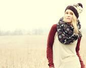 Chunky Circle Scarf - Brown and Black Nordic Deer Sweater Knit. Eternity Scarf, Infinity Scarf, Loop Scarf, Winter Scarf, Tube Scarf - BlueBirdsFlyBoutique Chunky Circle Scarf - Brown and Black Nordic Deer Sweater Knit. Eternity Scarf, Infinity Scarf, Loop Scarf, Winter Scarf, Tube Scarf - BlueBirdsFlyBoutique