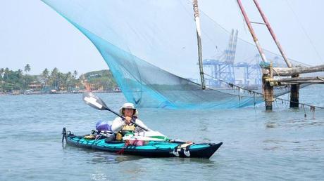 Sandy Robson, who is kayaking from Germany to Australia, arrives at Fort Kochi on Saturday. Photo: H. Vibhu