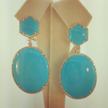 turquoise earrings, turquoise and diamond earrings, turquoise slice earrings, slice earrings