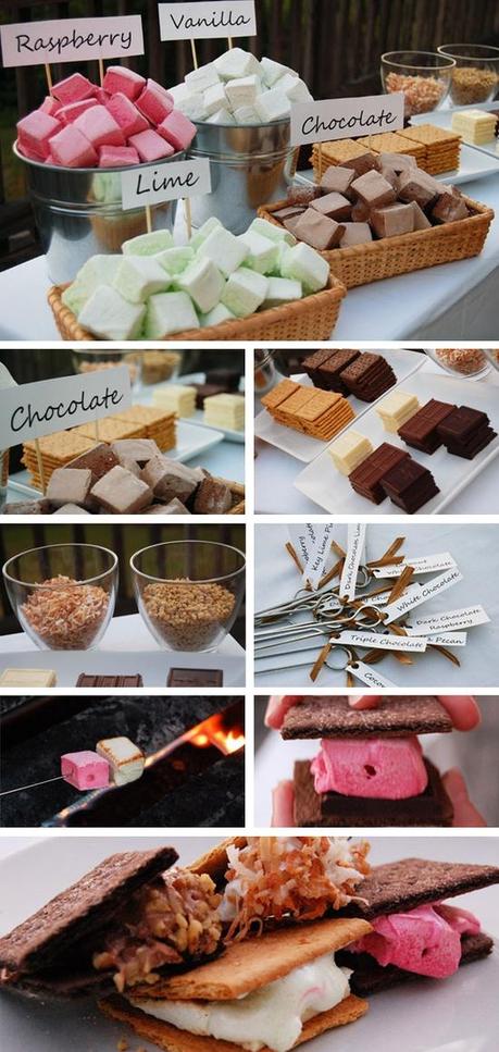 Gourmet S'mores Table, smores table, smores bar wedding, wedding smores