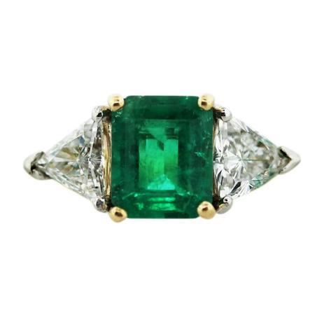 18k Yellow Gold Emerald Cut Emerald Diamond Ring, emerald engagement ring