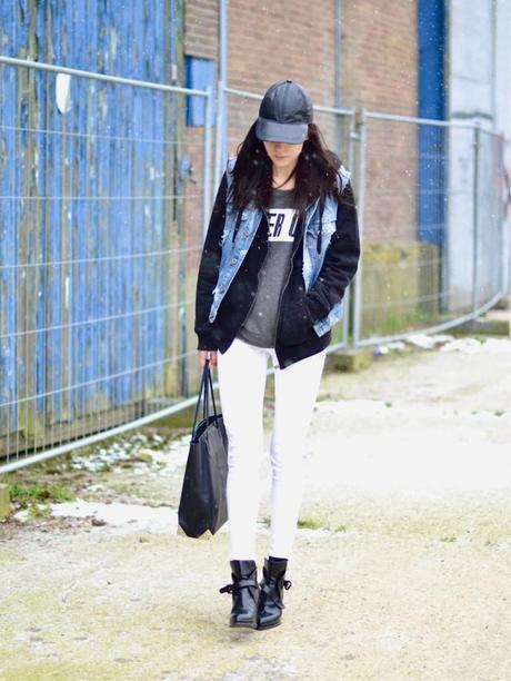 outfit white acne skinny jeans leather cap casual