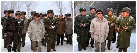 Kim Jong Il inspects KPA Unit #323 in December 2008.  At that appearance he was accompanied by (currently military ranks), VMar Kim Jong Gak, VMar Hyon Chol Hae, Gen. Kim Myong Guk, Jang Song Taek, Hwang Pyong So, Ri Jae Il and the late Ri Yong Chol (Photos: KCNA)