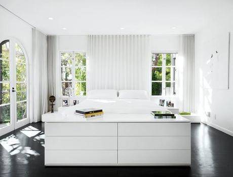 Modern all-white master bedroom