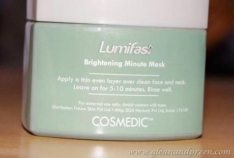 Cosmedic Lumifast Brightening Minute Mask Details