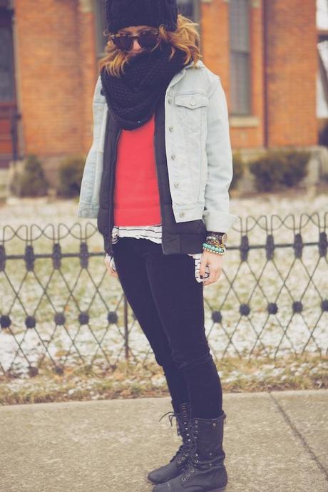 outfit: jean jacket layers