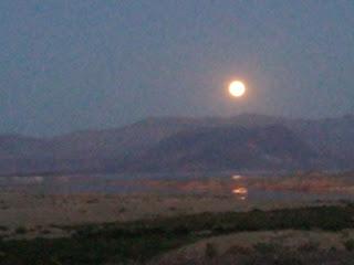 View from our mobile office: Supermoon rising over Lake Mead