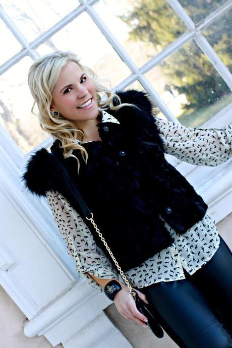 Feeling the Faux Fur Vest and Animal Print Blouse this Winter Day in Baltimore