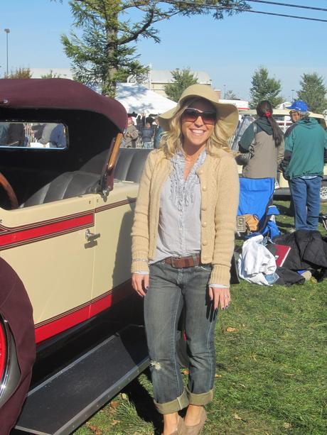 A Wide Brim Hat and a Antique Car on a Crisp Fall Day