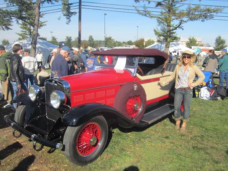 A Wide Brim Hat and a Antique Car on a Crisp Fall Day