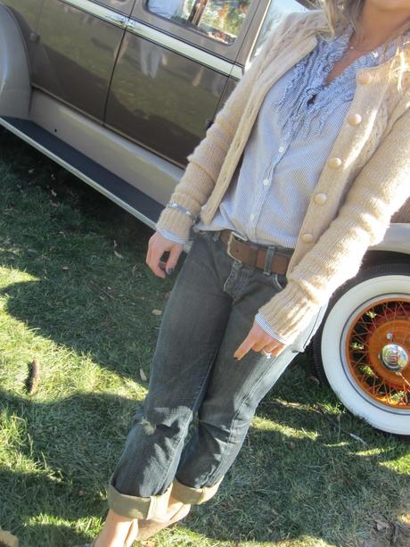 A Wide Brim Hat and a Antique Car on a Crisp Fall Day