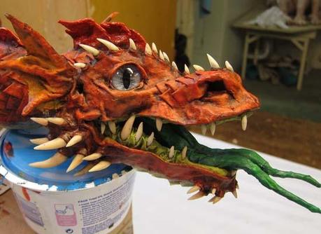 Paper Mache Dragon Marionette- Finished