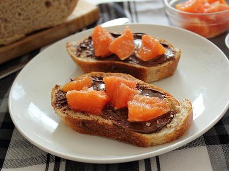 Nutella and Cara Cara Orange on Whole Wheat Toast, Sprinkled with Sea Salt