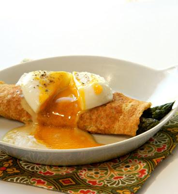 Asparagus, Quinoa & Corn Crepes with Poached Eggs