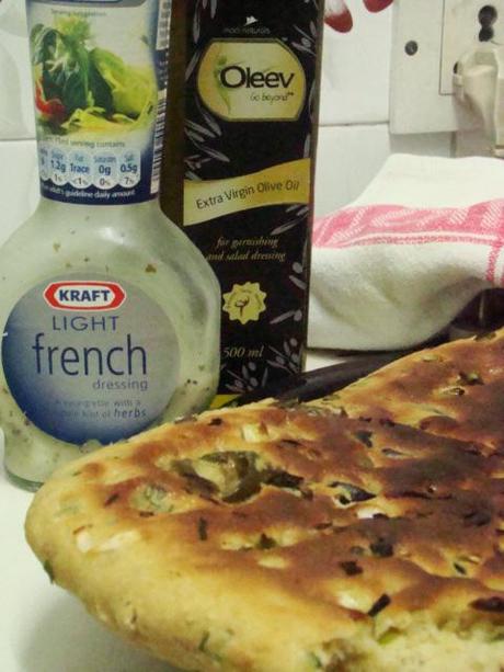 Whole Wheat Foccacia with Olives and Jalapenos and Basil and Happy Tummies