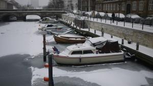 boats in the frozen canal Copenhagen