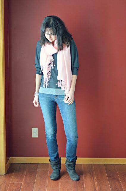 pink scarf and grey