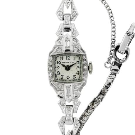 Vintage Hamilton Platinum Ladies Diamond Watch, vintage watch, vintage diamond watch