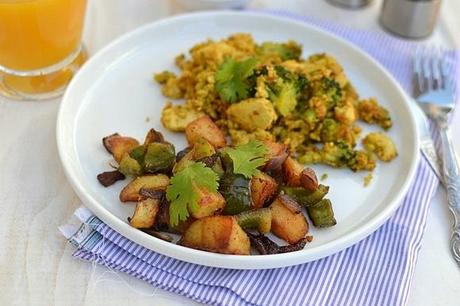 Vegan Breakfast - Tofu Broccoli Scramble & Home Fries