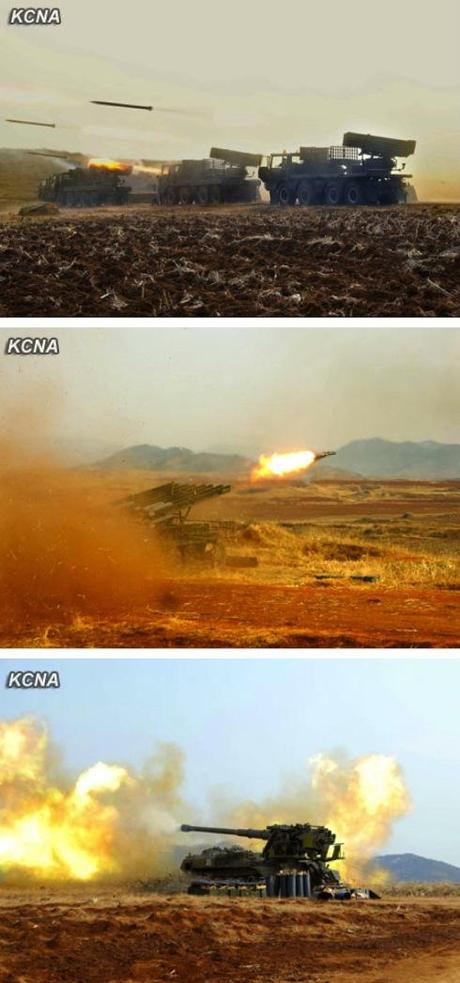 View of artillery exercises ordered and observed by Kim Jong Un (Photos: KCNA)
