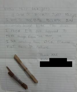 Yosemite Junior Ranger Writes Adorable Letter Apologizing For Taking Sticks Home