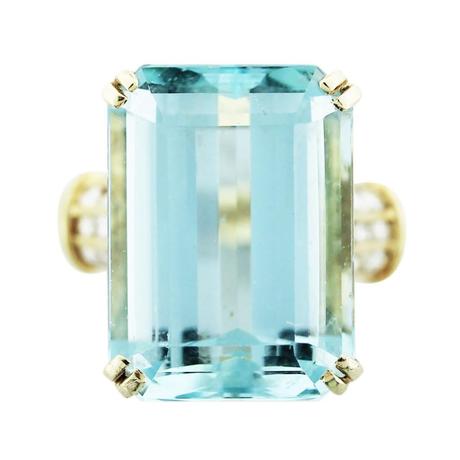 18 Carat Aquamarine Cocktail Ring with Diamonds, march birthstone jewelry
