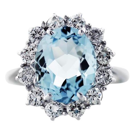 Aquamarine and Diamond Cocktail Ring in 14K White Gold