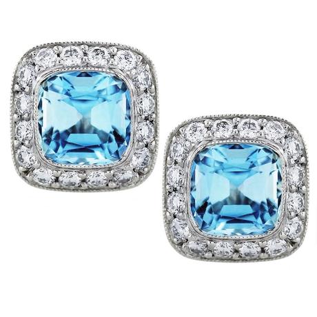 Tiffany and Co Legacy Aquamarine and Diamond Earrings in Platinum, estate tiffany
