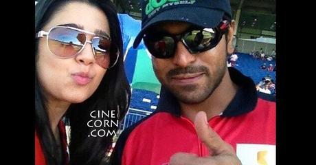 ram charan charmme ccl3 pune stadium pics photos telugu warriors match photos Ram Charan & Charmme At CCL3 Stadium   Photo