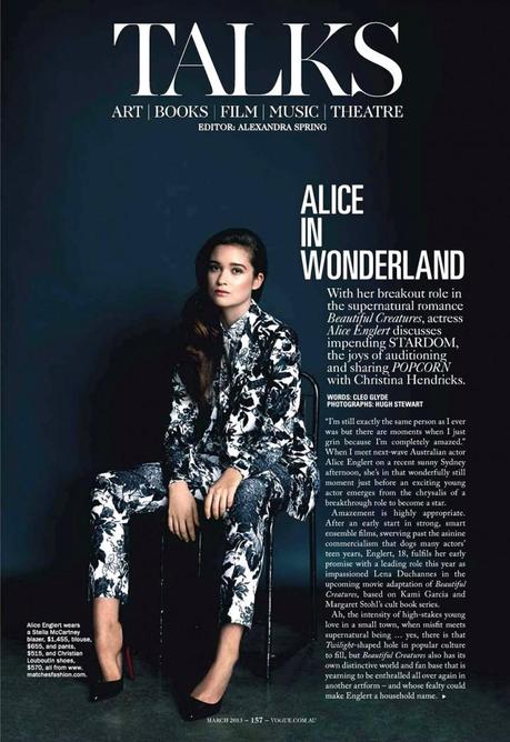 Alice Englert by Hugh Stewart for Vogue Australia March 2013