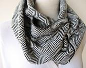 Grey black herringbone - super warm infinity scarf -tweed wool cashmere blend fabric-infinity winter fashion - neck warmer - cowl - Scarves2012