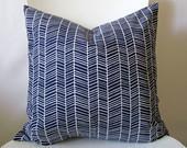 18 inch throw pillow cover, Herringbone navy blue and white. Menswear inspired pattern, modern print. For indoor use. - bisousrose