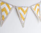 THE ORIGINAL Yellow chevron bunting banner with natural linen raw edges - bellyofawhale