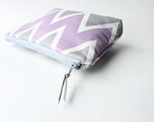 Clutch Zipper Pouch Cosmetic Bag, Purple Grey Chevron, Make Up Bag, Bridesmaid Gift - allisajacobs