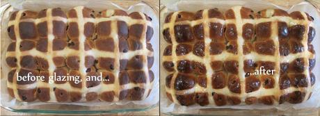 Before and after shots of the cooked loaf with and without glaze