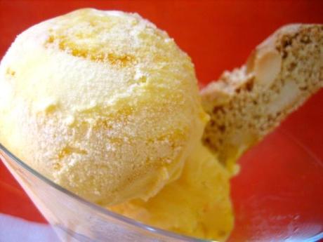Mango Ripple Ice Cream with Macadamia Nut Biscotti