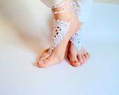 Barefoot sandles, WHITE Barefoot sandals, Wedding beach party, crochet sandals, foot jewelry, yoga, leg decoration, anklet, hippie sandals - beyazdukkan