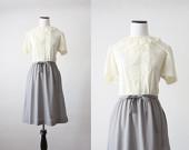 tuxedo dress - 1970s gray and white lace dress - 1919vintage