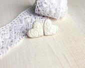 Heart Shape Studs Earring - white mother of pearl heart - OksanaPiven