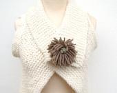 Women's Vest White, Handmade, Hand Knitted Cream  White - GabiAndAsia