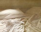 Sheets Photograph - Rest, Sleep, Bed, Calm, Dream, Dreamy, Peaceful - Neutral Taupe Cream - Romantic Bedroom Decor - gildinglilies